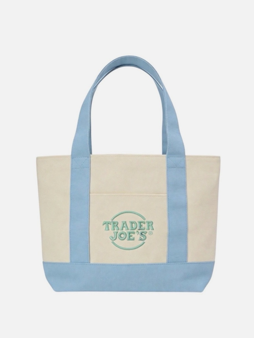 NEW Trader Joe's Cream and Pastel Blue Mini Tote